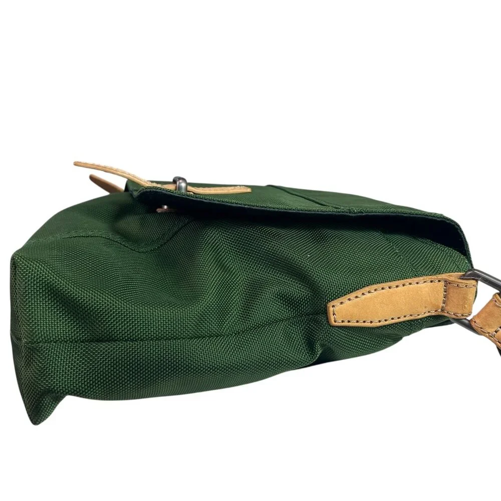 Fossil Large Forest Green Nylon Messenger Laptop Bag Leather Trim Large